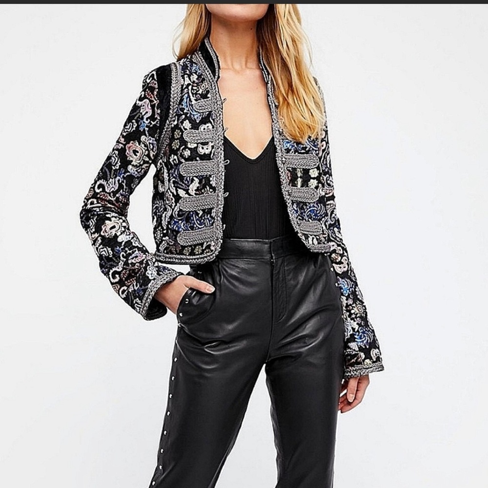 Free People Embroidered and Embellished Military Style Jacket Size Medium